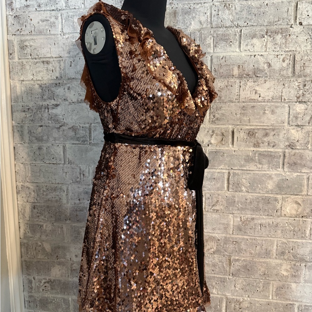 Free People Rose Gold Sequin Backless Ruffle Mini Dress - Picture 4 of 8